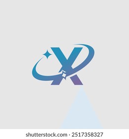 Futuristic X Logo with Space Swoosh and Star ,Technology and Innovation Design, X tech logo