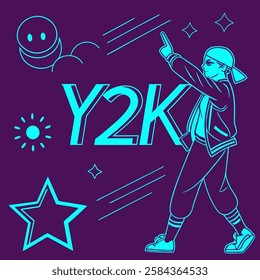 Futuristic Y2K Neon T-Shirt Design – Cyberpunk Aesthetic with Glowing Elements