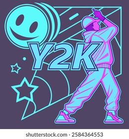 Futuristic Y2K Neon T-Shirt Design – Cyberpunk Aesthetic with Glowing Elements