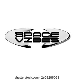Futuristic Y2K Styled Space Vibes Typography with Metallic Orbit Fluid Circle, Monochrome