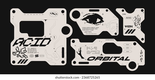 Futurista marco de tecnología y2k para el diseño. Marcos HUD en estilo Ski-Fi, GUI, FUI.Elementos modernos de la interfaz de usuario cibernético. Caracteres de píxeles, notificaciones del sistema	