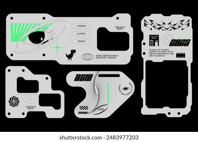 Futuristic y2k technology frame for design. HUD frames in Ski-Fi style, GUI, FUI.Modern cyber user interface elements.