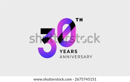 Futuristic Year Anniversary Gradient Purple Colour 30th, 30th Happy Anniversary with Simplicity, Geometric and Modern.