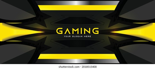 Futuristic yellow and black abstract gaming banner design with metal technology concept. Vector illustration for business corporate promotion, game header social media, live streaming background