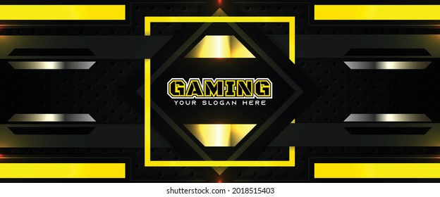 Diseño de banner de juego abstracto futurista amarillo y negro con concepto de tecnología de metal. Ilustración vectorial para la promoción empresarial, encabezado de juego, medios sociales, transmisión en directo