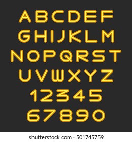 Futuristic yellow font on dark background