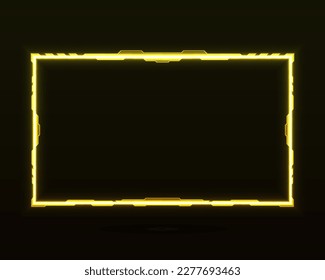 Futuristic yellow neon stream overlay game gui screen border frame with glow effect