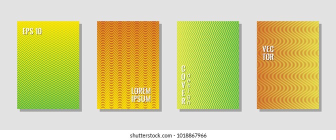 Futuristic zig zag banner templates, wavy lines gradient stripes backgrounds for scientific cover. Curve shapes stripes, zig zag edge lines halftone texture gradient prints set.