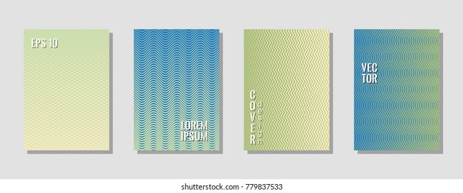 Futuristic zig zag banner templates, wavy lines gradient stripes backgrounds for music party cover. Curve shapes stripes, zig zag edge lines halftone texture gradient cover templates set.