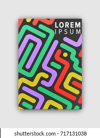 Futuristic-looking pattern cover consisting of colorful big lines making a unity with text in top right corner vector illustration