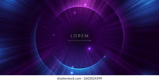 Futuristics blue and purple beams lines glowing effect turn on dark background. Technology hi-speed concecpt. Vector illustration