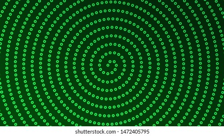 Futuristing background with bright neon rings. Vector green spiral lights.