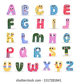 Fuuny Character Alphabet Set. Cartoon Cute Monster Letter.