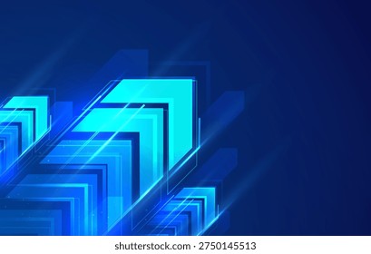 Fuutristic Blue Arrows Background. Forward Or Grow Concept