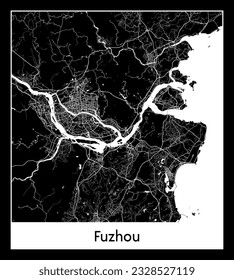 Fuzhou China Asia City map black white vector illustration