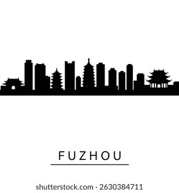 Fuzhou City Skyline Black silhouette on white.