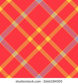 Padrão de fundo fuzzy tartan, diwali verificar tecido têxtil. Vetor de textura sem costura rural xadrez em cores vermelhas e âmbar.