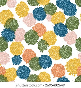 Fuzzy fabric pattern with colorful circular cutouts on a white background. Linen  print pattern, cotton, silk, vector illustration, doodle summer, kids and baby designs for print fabric.