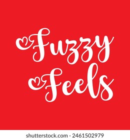 fuzzy feels text on red background.