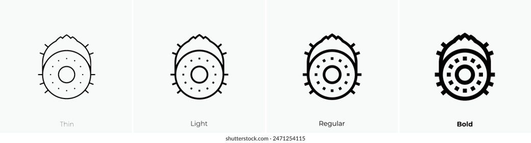 icono de kiwi difuso. Diseño de estilo fino, ligero, regular y audaz aislado sobre fondo blanco
