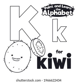 Kiwis difusos, un todo con bigote gracioso y otro cortado, listos para el aprendizaje didáctico del alfabeto de la letra K.