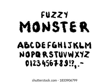 Fuzzy Monster Typography. Hand Painted Alphabet. Bold Strong Font. Horror Free Hand.