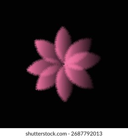 Fuzzy Pink Blossom Eine weiche abstrakte Blumenform auf Schwarz