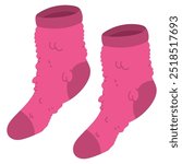 Fuzzy socks for girls vector cartoon illustration isolated on a white background.