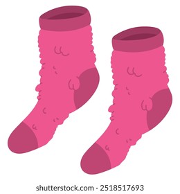 Fuzzy socks for girls vector cartoon illustration isolated on a white background.