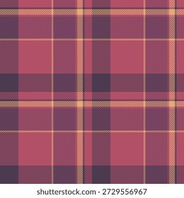 Fuzzy tartan seamless check, premium texture vector pattern. Scrap textile fabric plaid background in red and pink colors palette.