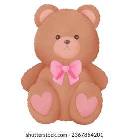 Fuzzy Valentine Teddy bear with balloons, for decoration invitation and greetings