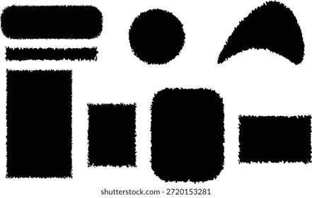 Formas abstractas negras de bordes difusos y Elementos de diseño con textura áspera en blanco