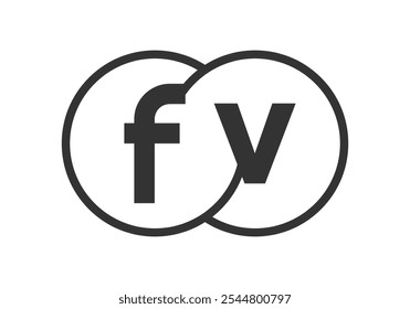 FV business company emblem with outline rounds and letters f v. Logo template of two merged circles for brand identity, logotype. Vector Infinity symbol  and technology sign.