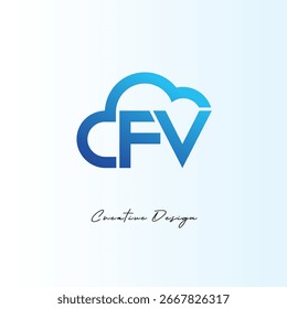 FV Creative Blue Cloud Letter Logo Modern Technology and Data Storage Icon minimalist cloud logo Creative monogram cloud Latter Logo