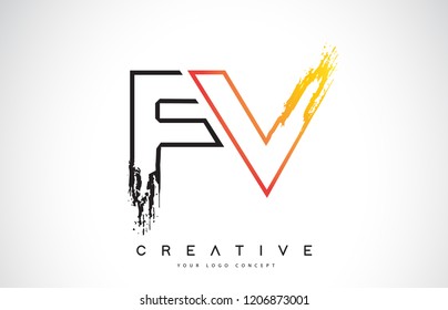 FV Creative Modern Logo Design Vetor with Orange and Black Colors. Monogram Stroke Letter Design.