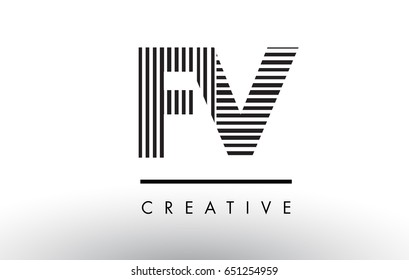 FV F V Black and White Letter Logo Design with Vertical and Horizontal Lines.