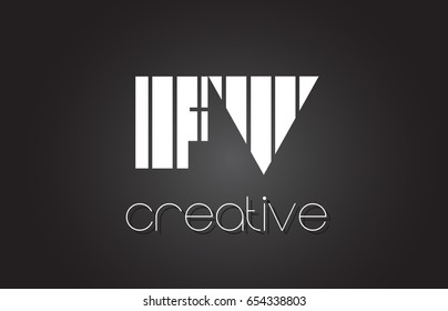 FV F V Creative Letter Logo Design With White and Black Lines.