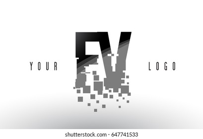 FV F V Pixel Letter Logo with Digital Shattered Black Squares. Creative Letters Vector Illustration.