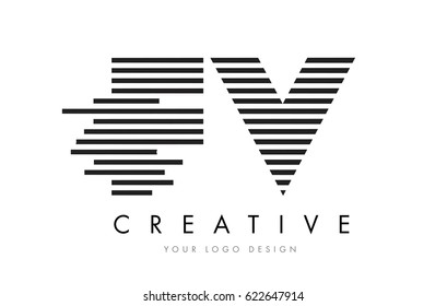 FV F V Zebra Letter Logo Design with Black and White Stripes Vector