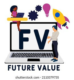 FV - Acrónimo de valor futuro. fondo de concepto de negocio. concepto de ilustración vectorial con palabras clave e iconos. ilustración con iconos para banner web, volante, página de inicio