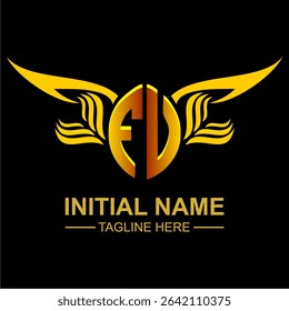 FV Golden Wing Emblem Logo with elegant gold wings, sleek and modern design. Ideal for branding, creative projects, luxury businesses, or artistic ventures.