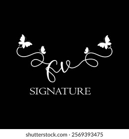 FV Handwritten initial letter, FV simple signature vector logo with butterfly shape variation, beauty, photography letter logo design. F V