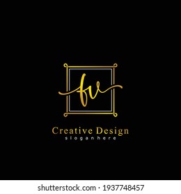 FV Logo de caligrafía inicial manuscrito. Alfabeto escrito a mano en la plantilla de logotipo. Cartas y alfabetos para la firma, boda, moda, floral y botánica 