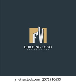 FV initial letter building logo for real estate with square design