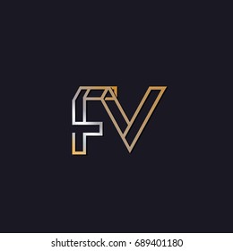 FV initial letters elegant logo golden silver black background