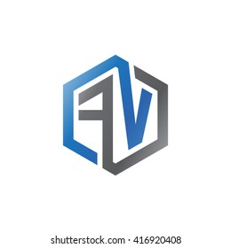 FV initial letters loop linked hexagon logo black gray blue