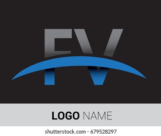 FV initial logo company name colored grey and blue swoosh design.