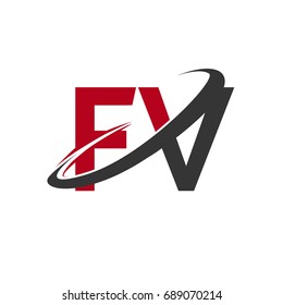 FV initial logo company name colored red and black swoosh design, isolated on white background. vector logo for business and company identity.