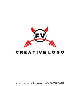FV initial monogram for fitnes or gym logo with devil style design