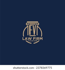 Monograma inicial de FV para la firma de abogados con línea de círculo creativo